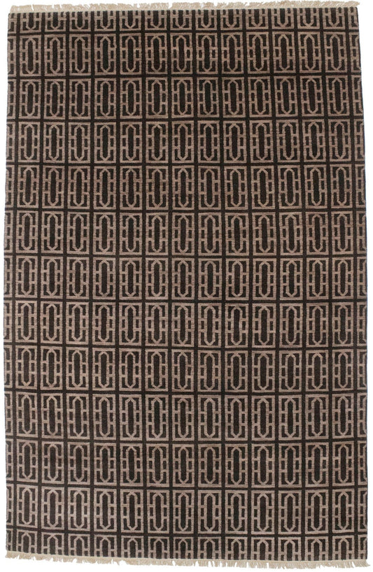 Dark Brown Geometric 6'6X8'5 Modern Rug