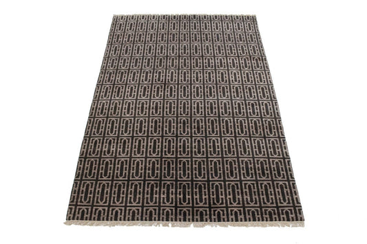 Dark Brown Geometric 6'6X8'5 Modern Rug