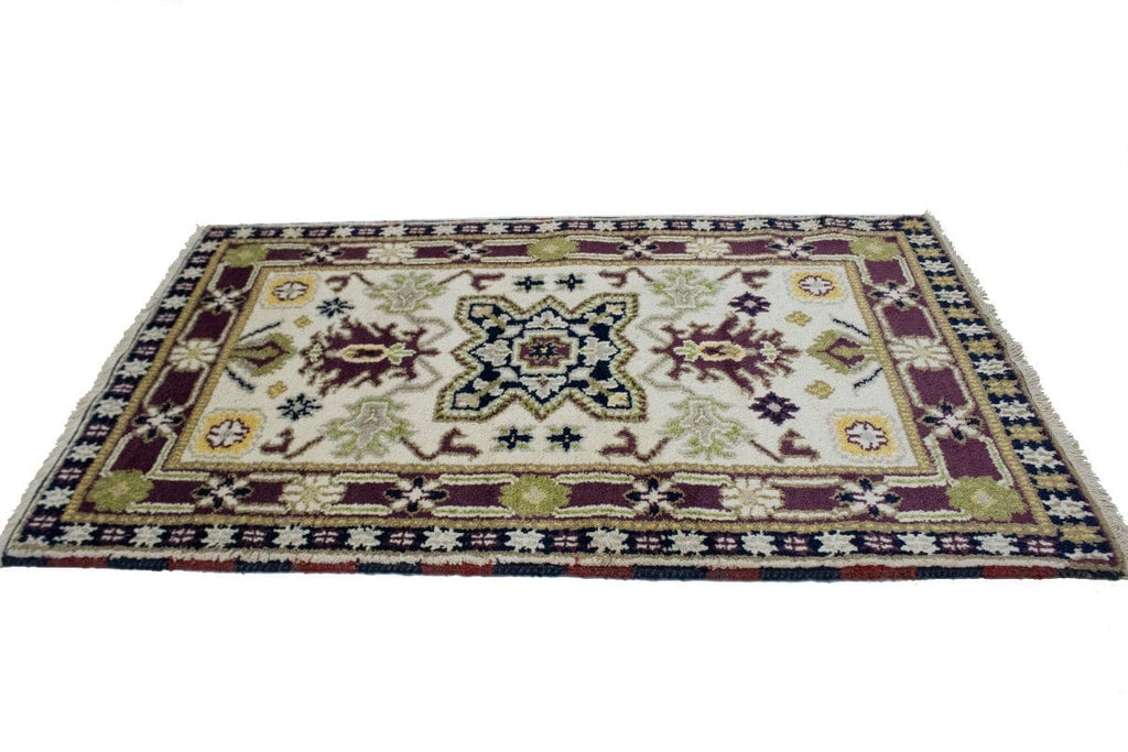 Cream Geometric Tribal 3X5 Kazak Oriental Rug