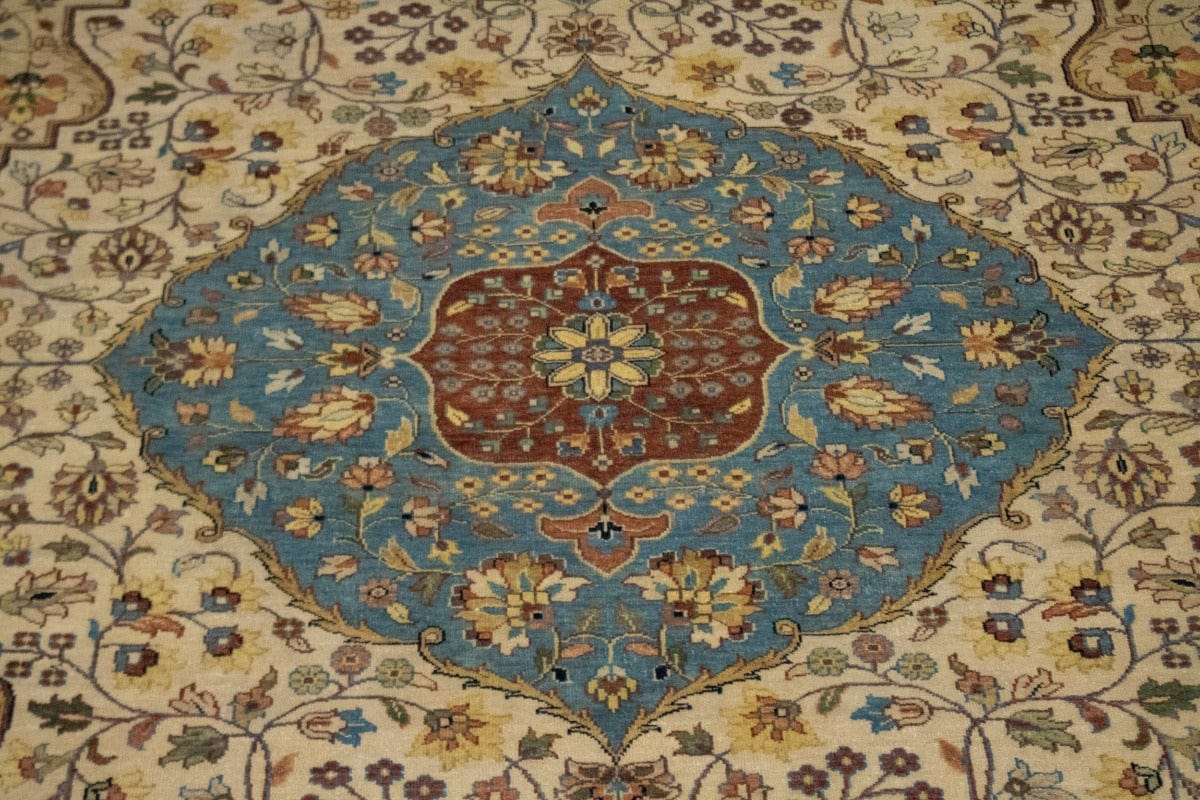 Beige Floral 10X14 Rare Heriz Serapi Oriental Rug