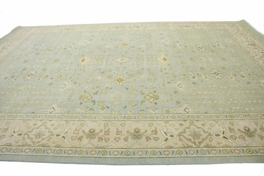 Muted Green Floral Transitional 10X14 Oriental Rug