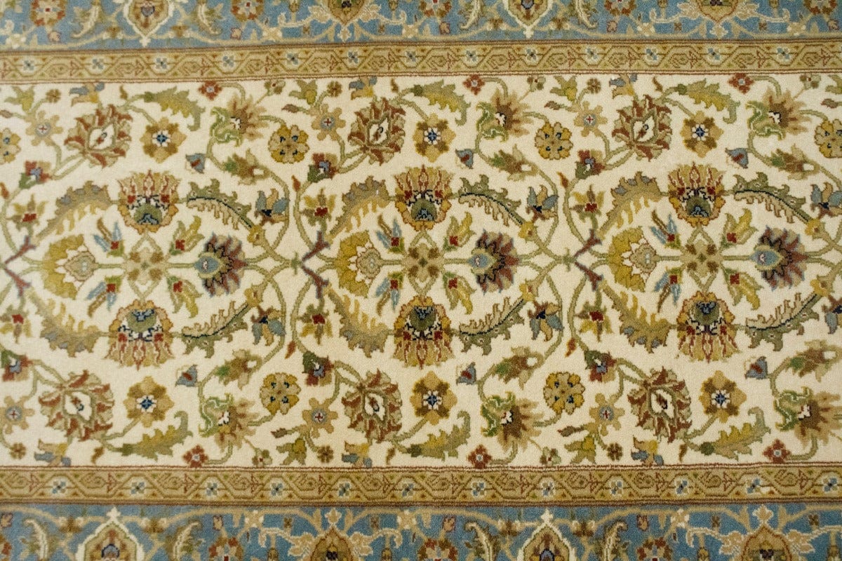 Beige Blue Floral 3X11'5 Indo-Kashan Tabriz Oriental Runner Rug