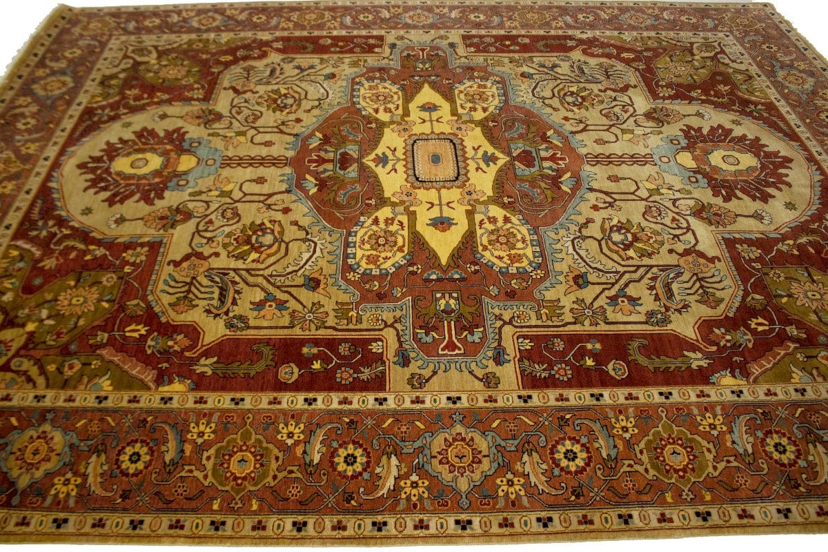 Beige & Rust Floral 9X12 Heriz Serapi Oriental Rug