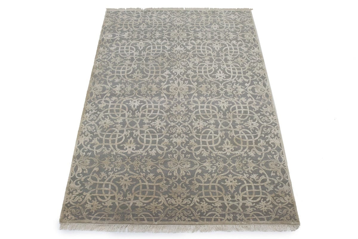 Hand-Carved Gray Extra Fine 6X9 Modern Oriental Rug