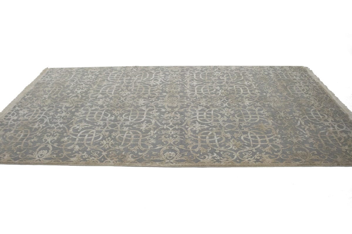 Hand-Carved Gray Extra Fine 6X9 Modern Oriental Rug