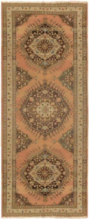Antique Oushak Collection Salmon Lamb's Wool Area Rug- 5' 2" X 12' 8"