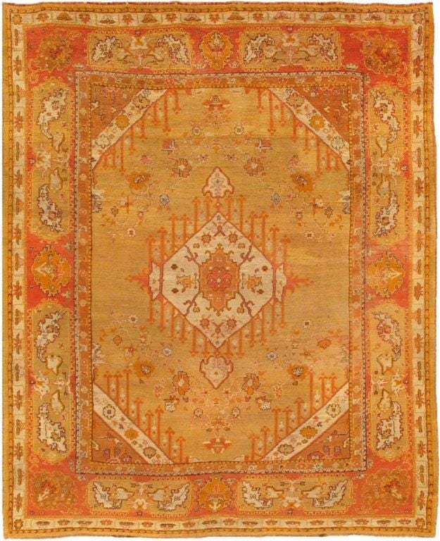 Antique Oushak Collection Gold Lamb's Wool Area Rug-10' 4" X 12'11"