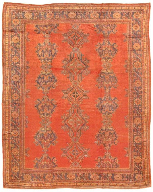 Antique Oushak Collection Salmon Lamb's Wool Area Rug- 8'11" X 11' 0"