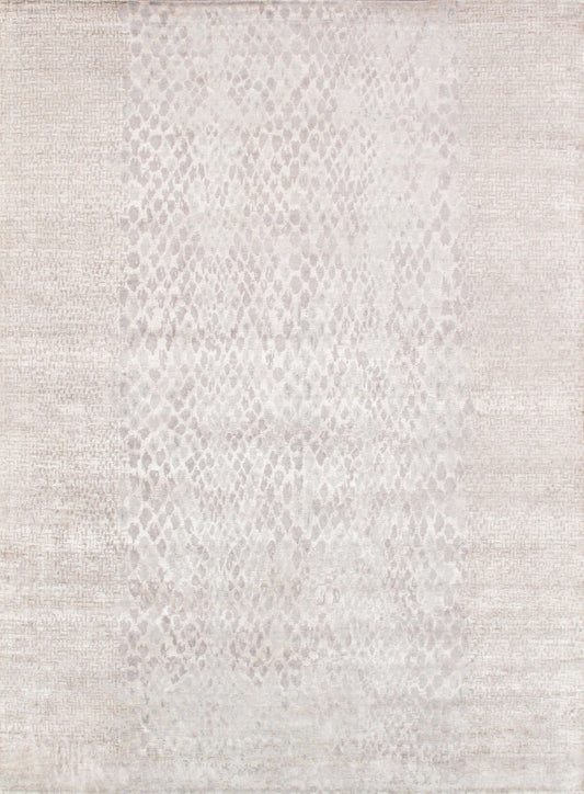 Pasargad Home Modern Collection Hand-Knotted Silk & Wool Area Rug, 17'10" X 31' 6", Silver