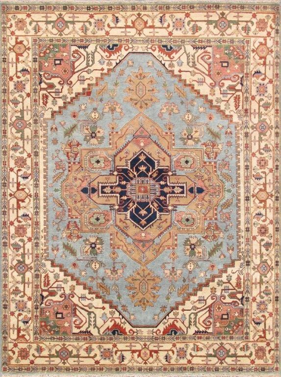 Serapi Collection Hand-Knotted Wool L.Blue Area Rug- 7' 9" X 10' 1"