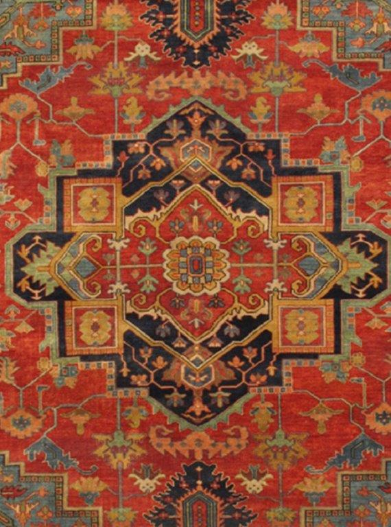 Serapi Collection Hand-Knotted Wool Rust Area Rug- 9' 8" X 9'11"