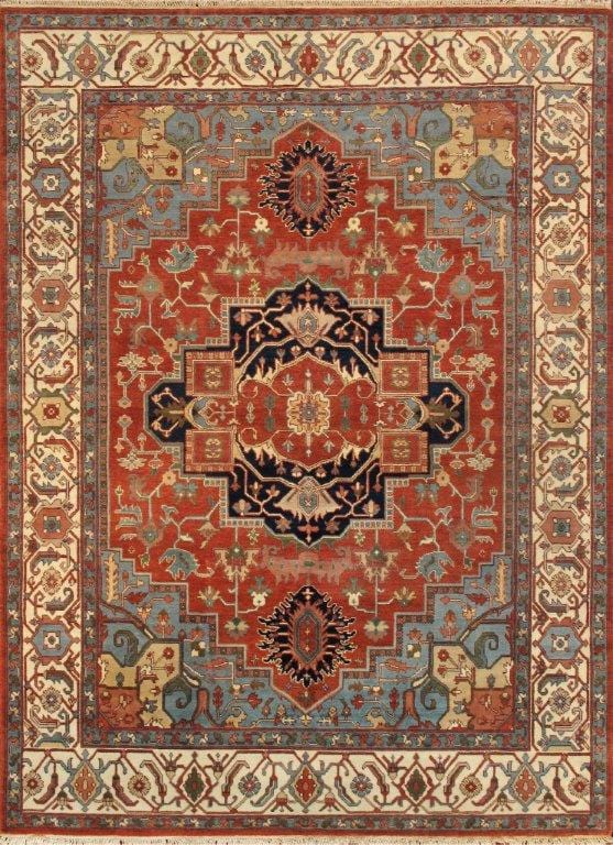 Serapi Collection Hand-Knotted Wool Rust Area Rug- 9' 8" X 9'11"