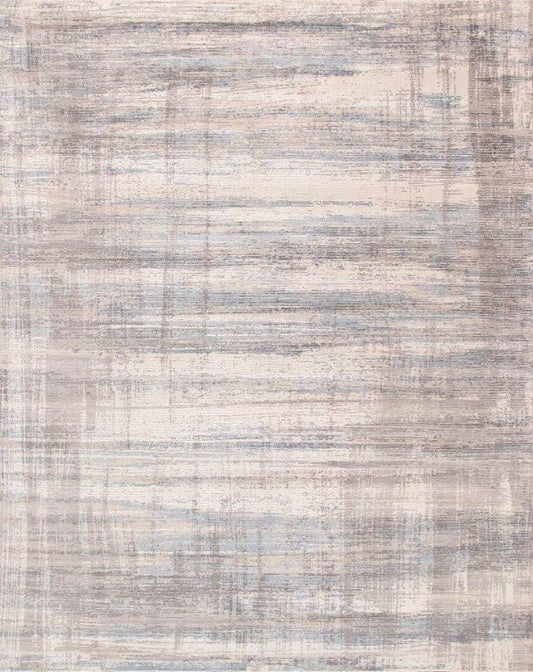 Modern Collection Handloom Silver Bsilk & Wool Area Rug- 6' 0" X 9' 0"