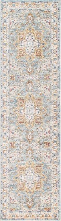 Heritage Collection Power Loom L Blue & Ivory Area Rug