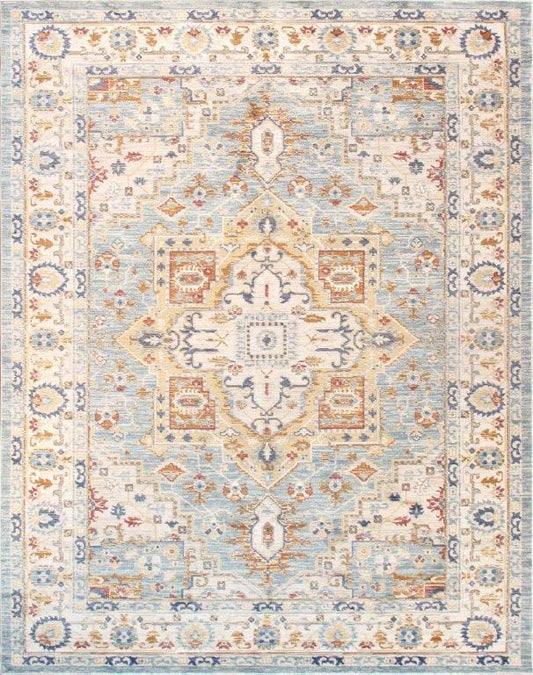 Heritage Collection Power Loom L Blue & Ivory Area Rug