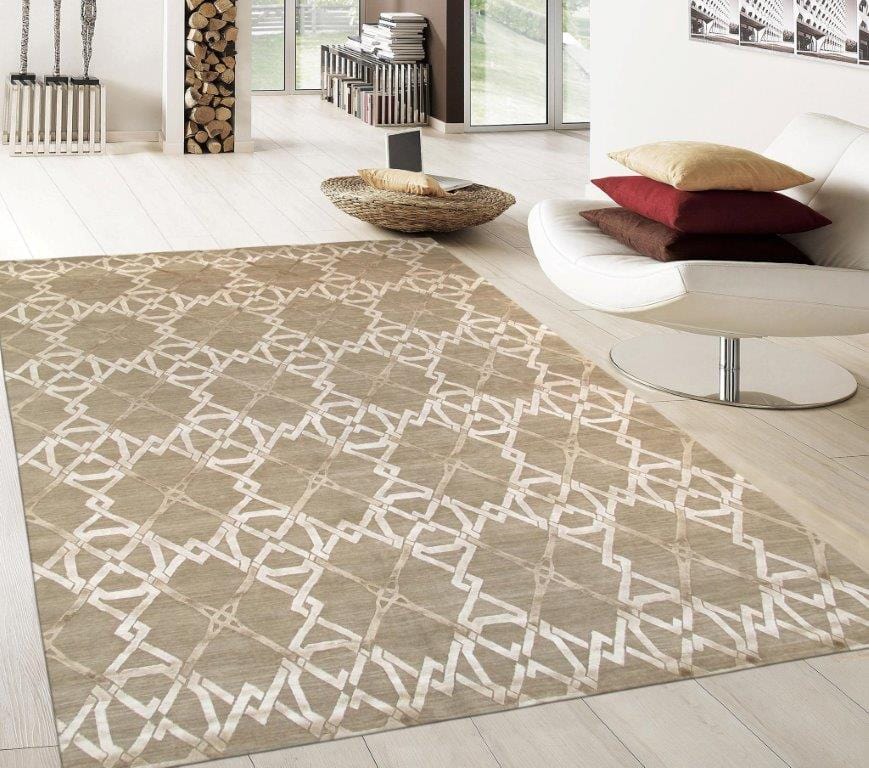 Modern Collection Hand-Knotted Silk & Wool Area Rug- 8' 1" X 10' 1"