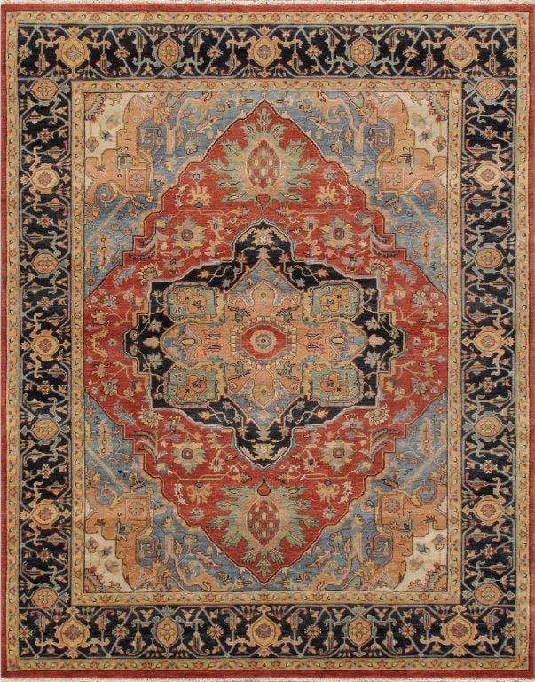 Serapi Collection Hand-Knotted Rust/Navy Wool Area Rug- 8' x 10'