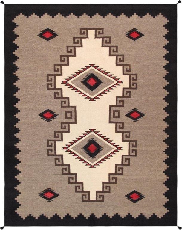 Navajo-Style Hand-Woven Wool Area Rug- 9' 1" X 11'11"