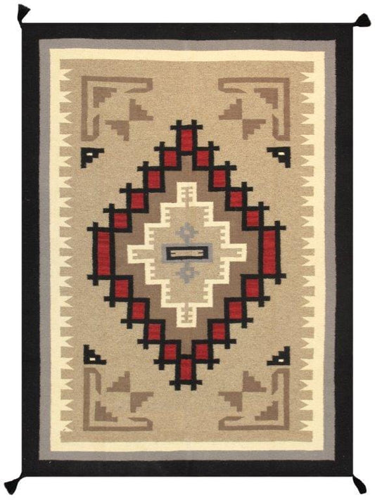Navajo Style Hand-Woven Wool Mocha Area Rug- 5' 1" X 7' 0"