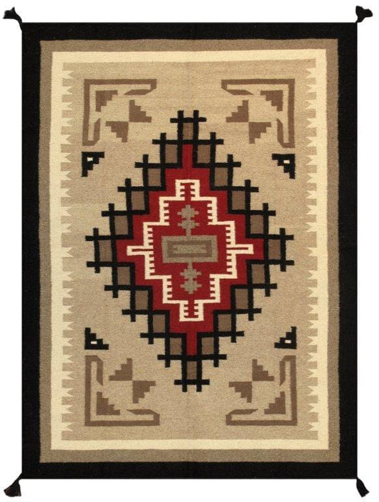 Navajo Style Hand-Woven Wool Mocha Area Rug- 5' 2" X 7' 0"