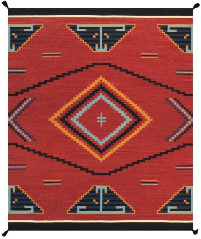Navajo Style Hand-Woven Wool Red Area Rug- 8' 3" X 9'11"