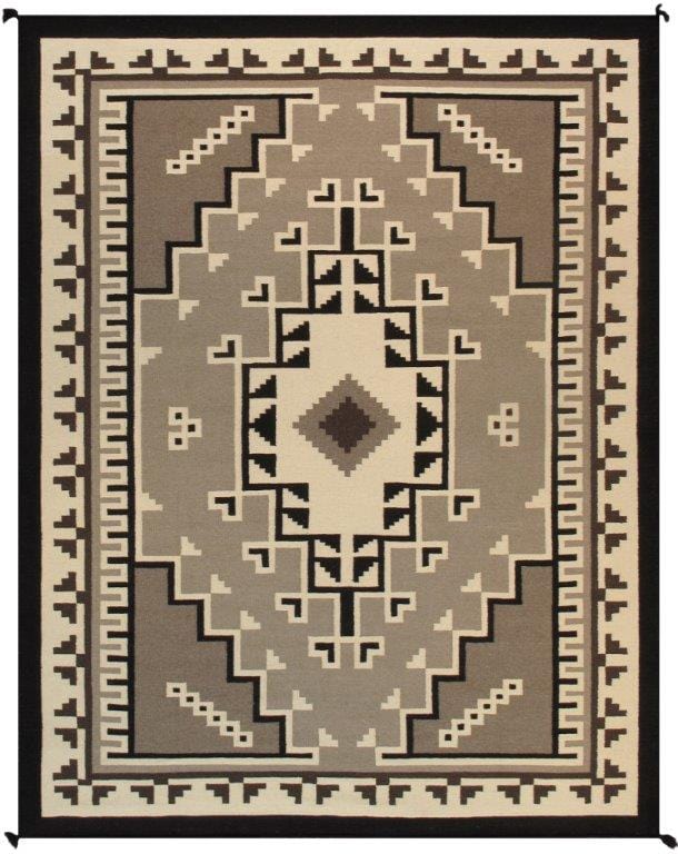 Navajo Style Hand-Woven Wool Taupe Area Rug- 9' 1" X 11' 9"