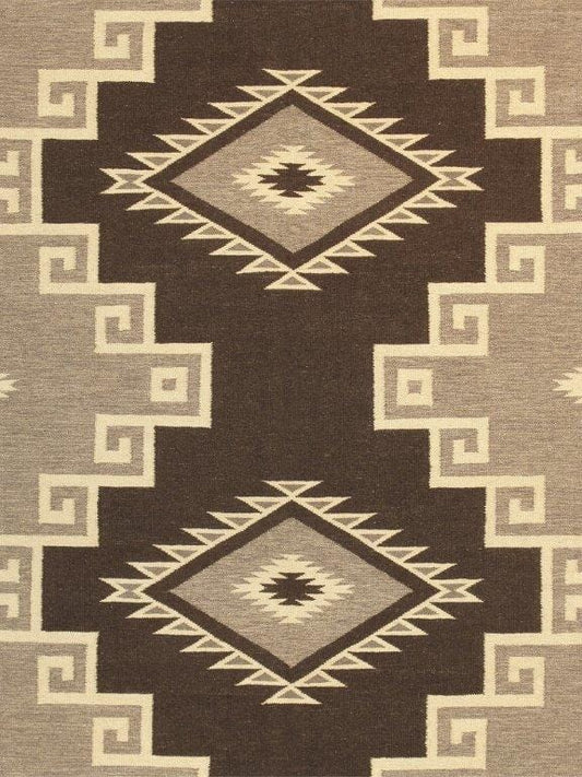 Navajo Style Hand-Woven Wool Brown Area Rug- 8' 0" X 9'10"