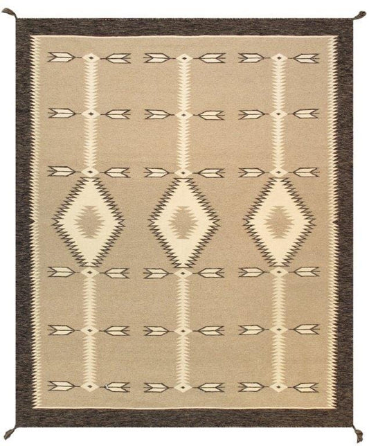 Navajo Style Hand-Woven Wool Beige Area Rug- 8' 1" X 9' 9"