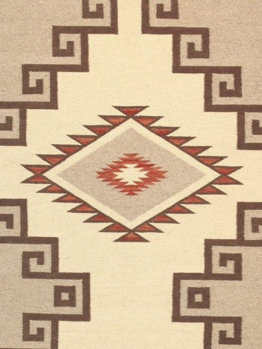 Navajo Style Hand-Woven Wool Beige Area Rug- 8' 1" X 10' 0"