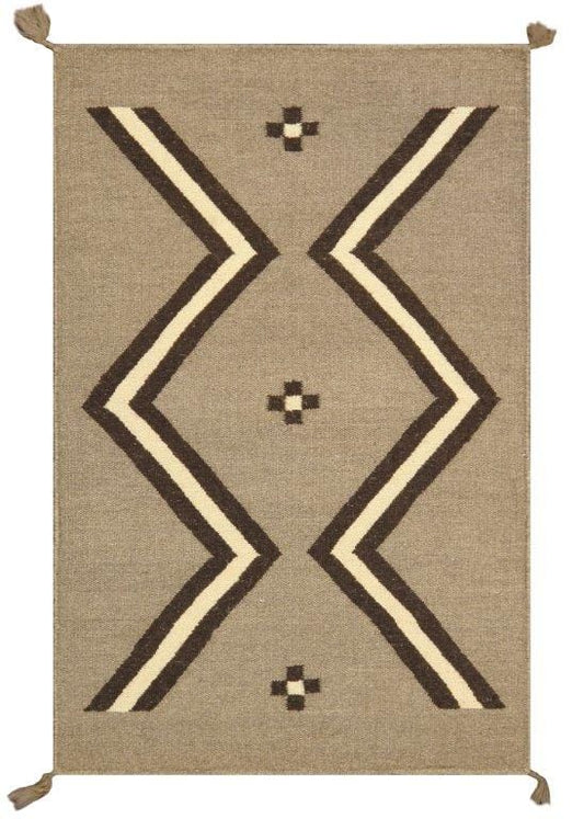 Navajo Style Hand-Woven Wool Mocha Area Rug- 2' 0" X 3' 1"