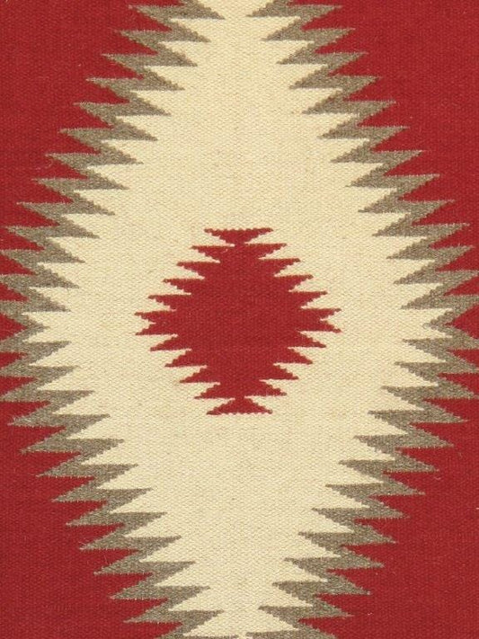 Navajo Style Hand-Woven Wool Red Area Rug- 3' 1" X 4'11"