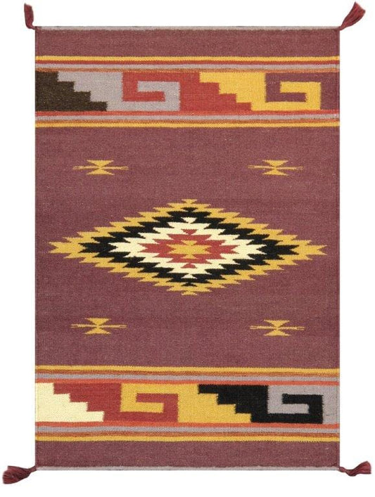 Navajo Style Hand-Woven Wool Purple Area Rug- 2' 1" X 3' 0"