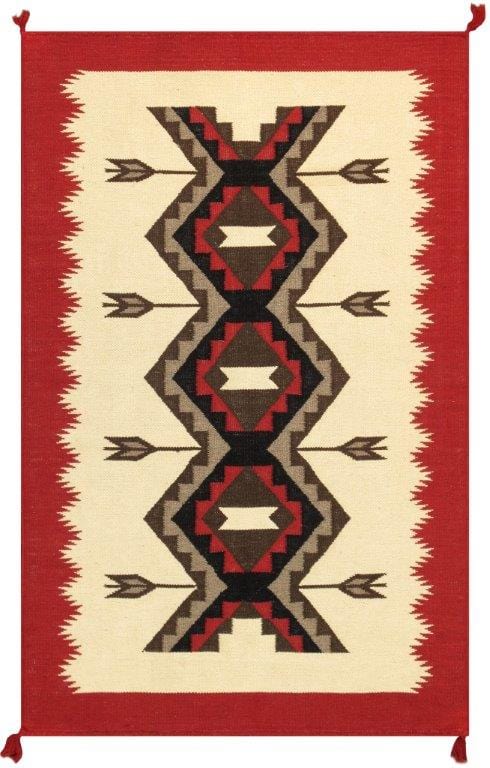 Navajo Style Hand-Woven Wool Ivory Area Rug- 3' 1" X 4'11"