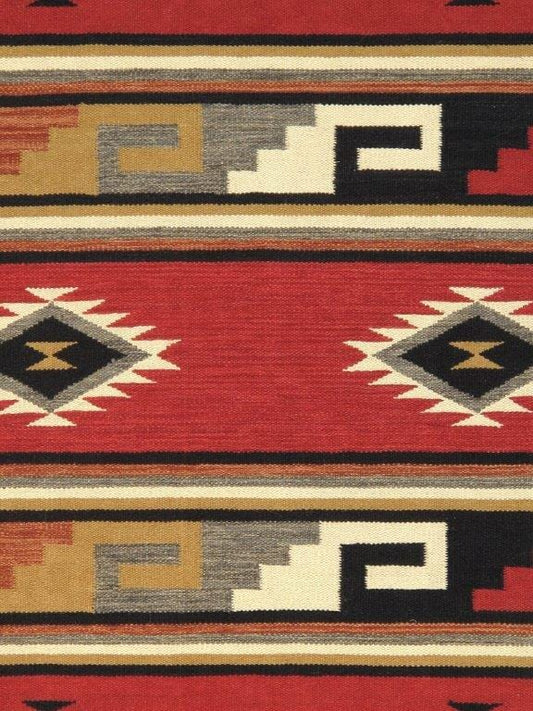 Navajo Style Hand-Woven Wool Red Area Rug- 3' 2" X 4' 9"
