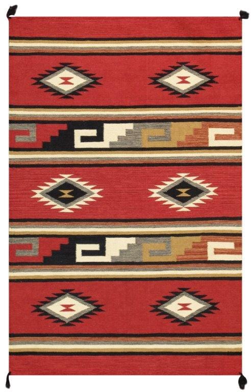Navajo Style Hand-Woven Wool Red Area Rug- 3' 2" X 4' 9"