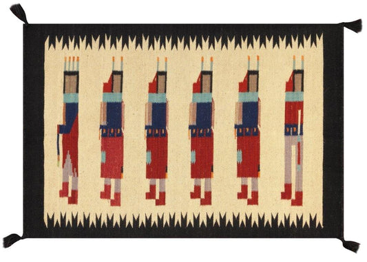Navajo Style Hand-Woven Wool Ivory Area Rug- 2' 7" X 3'11"