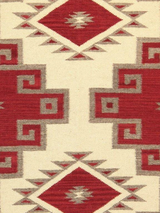 Navajo Style Hand-Woven Wool Red Area Rug- 4' 2" X 5'11"