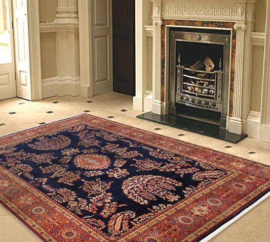 Sarouk Collection Hand-Knotted Navy Lamb's Wool Area Rug- 9' 1" X 11'10"