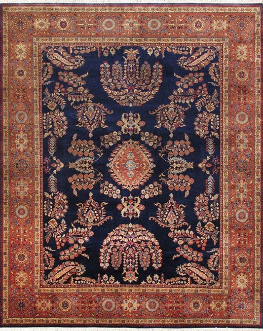 Sarouk Collection Hand-Knotted Navy Lamb's Wool Area Rug- 9' 1" X 11'10"