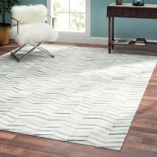 Hand-Loomed Cowhide Silver Area Rug- 5' 0" X 8' 0"