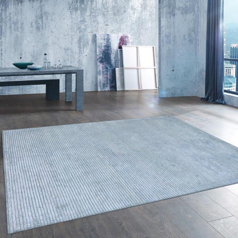 Edgy Collection Hand-Tufted Silk & Wool Area Rug (9' x 12', Blue)