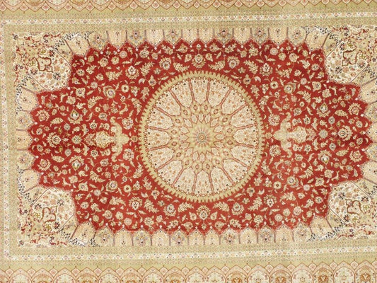 Qum Colletion Hand-Knotted Pure Silk Area Rug- 7'10" X 11' 7"