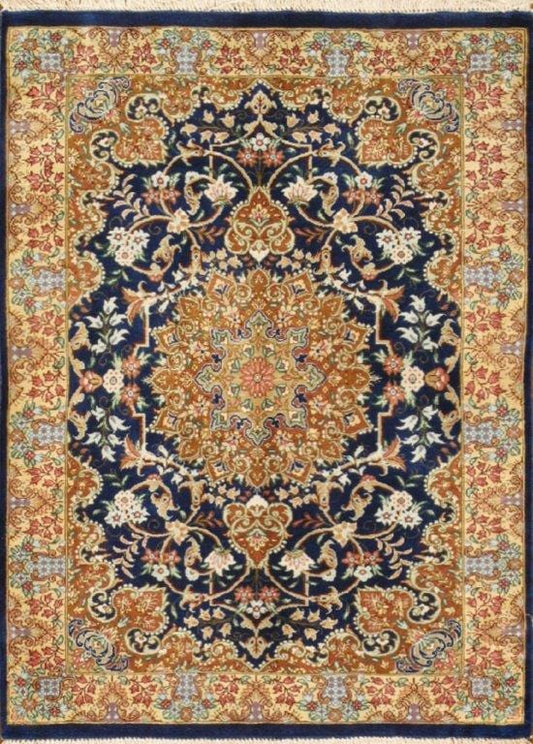Qum Colletion Hand-Knotted Pure Silk Area Rug- 2' 0" X 2' 7"