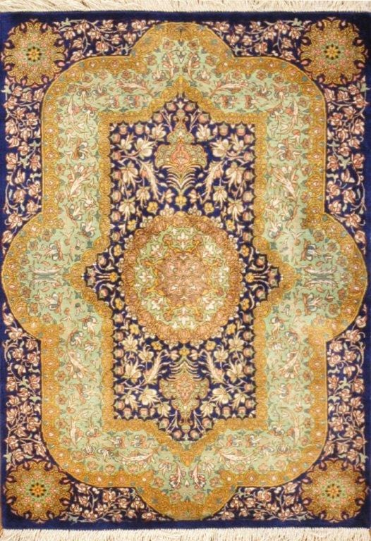Qum Colletion Hand-Knotted Pure Silk Area Rug- 2' 0" X 2'10"