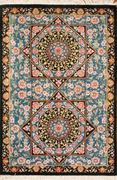 Qum Colletion Hand-Knotted Pure Silk Area Rug- 1'10" X 2' 8"