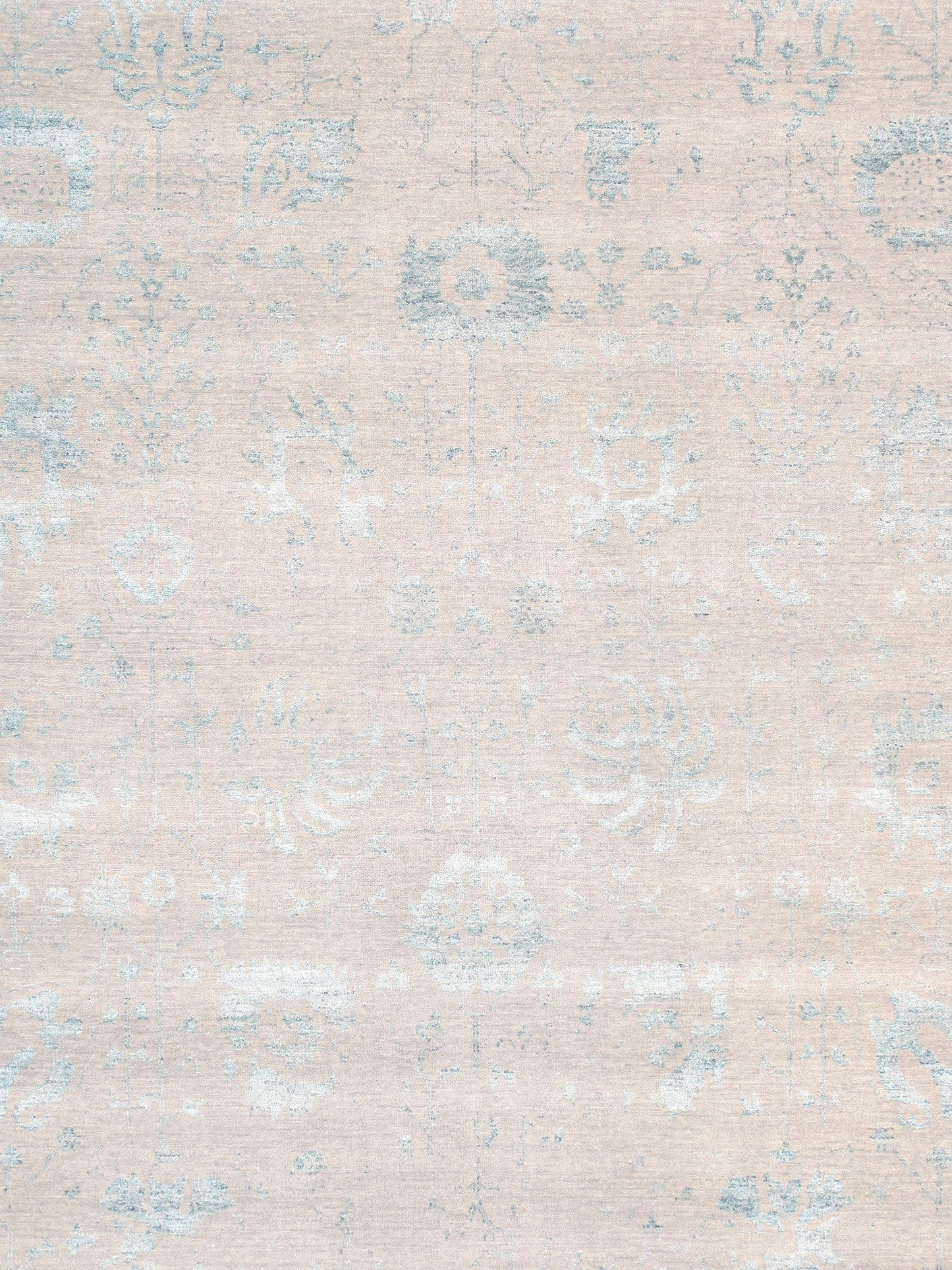 Pasargad Home Transitional Collection Hand Knotted Bsilk & Wool Area Rug, 8'11" X 11' 8", Silver/Aqua