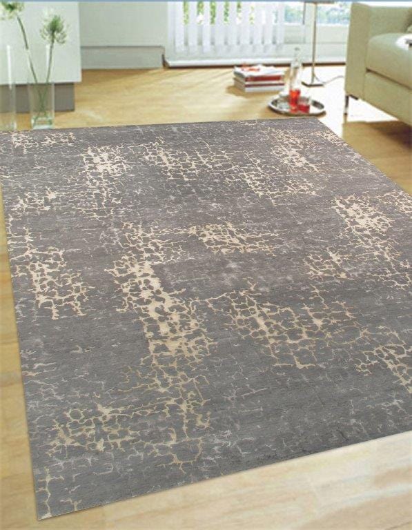 Modern Collection Hand-Knotted Grey Silk & Wool Area Rug- 2' 0" X 3' 0"