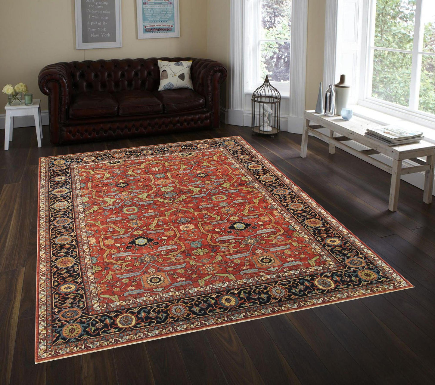 Ferehan Collection Hand-Knotted Rust/Navy Wool Area Rug- 9' 1" X 12' 0"