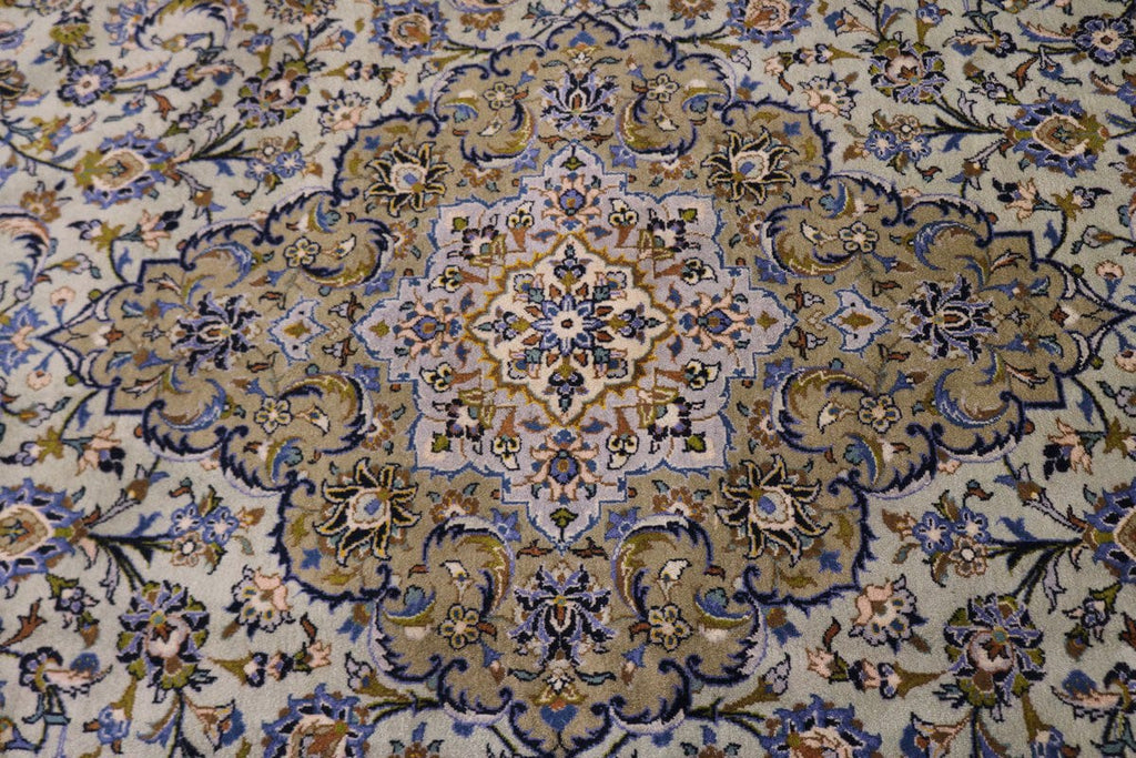 Semi Antique Sage Green Traditional 9X13 Kashan Persian Rug