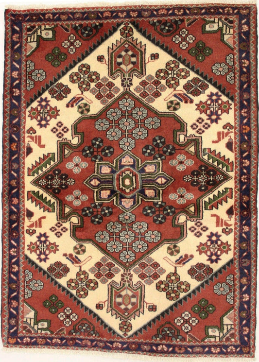 Vintage Cream & Rusty Red Tribal 3'5X5 Dorzajan Persian Rug